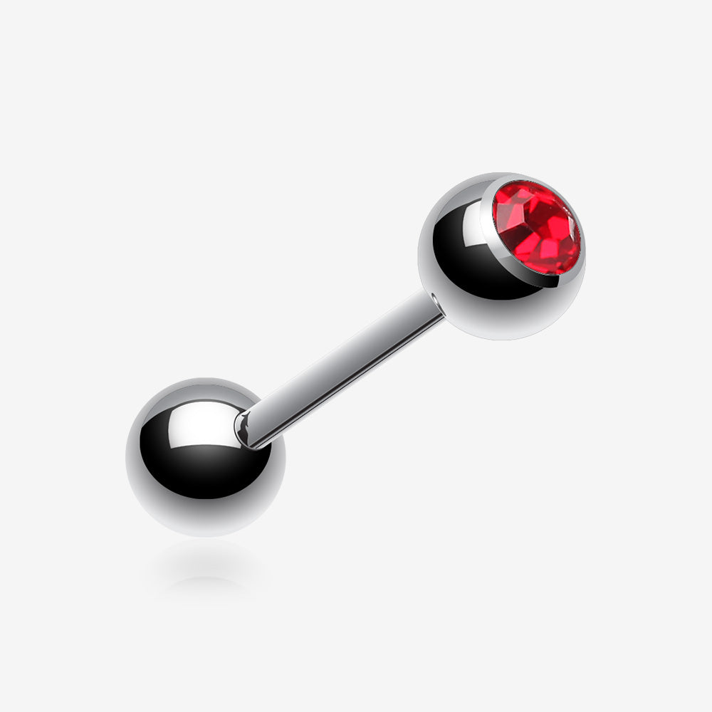 Basic Gem Ball Steel Barbell Tongue Ring-Red