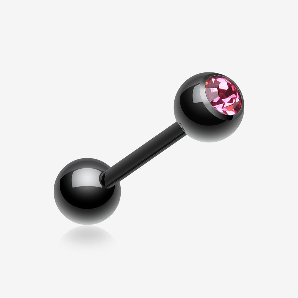 Colorline PVD Basic Gem Ball Barbell Tongue Ring-Black/Pink