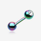 Colorline PVD Basic Gem Ball Barbell Tongue Ring-Rainbow/Clear