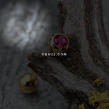 Gold Plated Basic Gem Ball Barbell Tongue Ring-Fuchsia