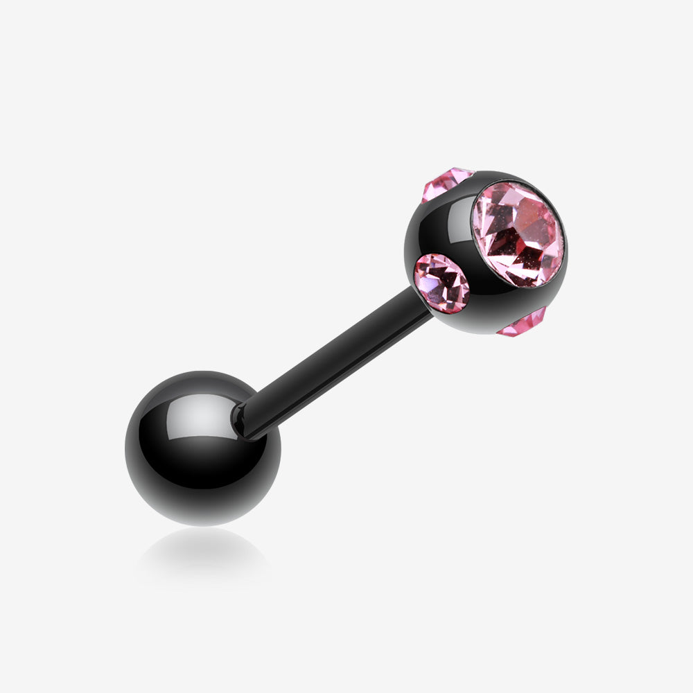 Colorline PVD Aurora Gem Ball Steel Barbell Tongue Ring-Black/Pink
