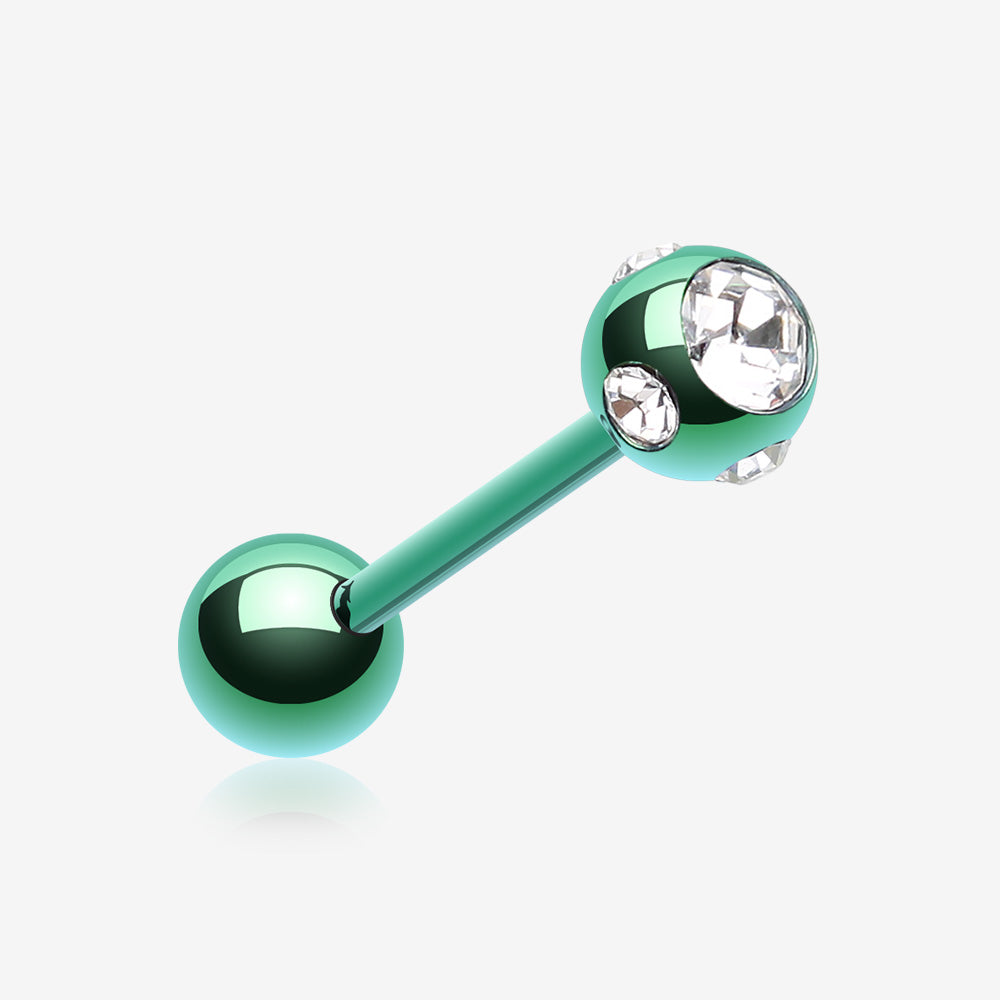 Colorline PVD Aurora Gem Ball Steel Barbell Tongue Ring-Green/Clear