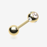 Gold Plated Aurora Gem Ball Steel Barbell Tongue Ring