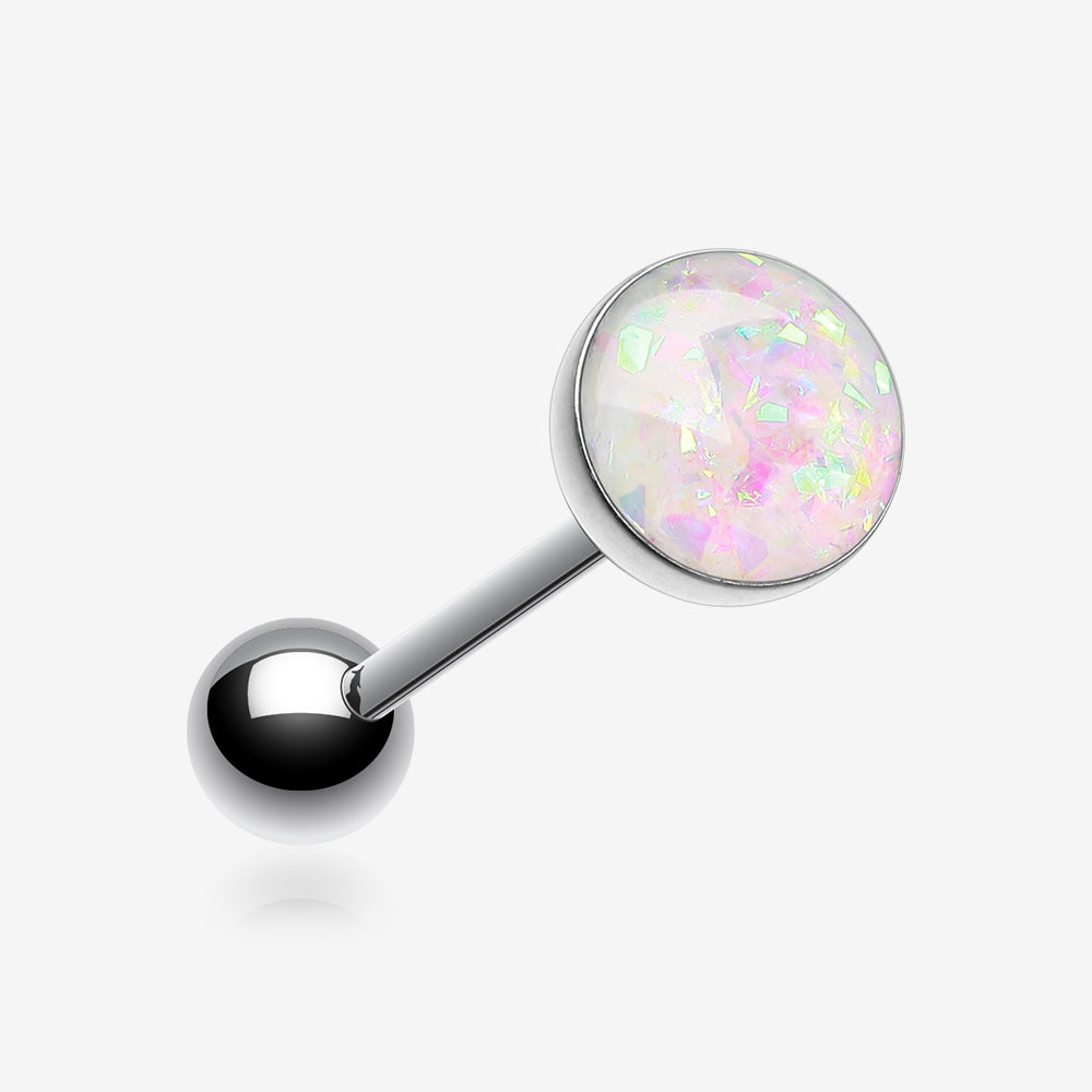 Opal Sparkle Barbell Tongue Ring-White