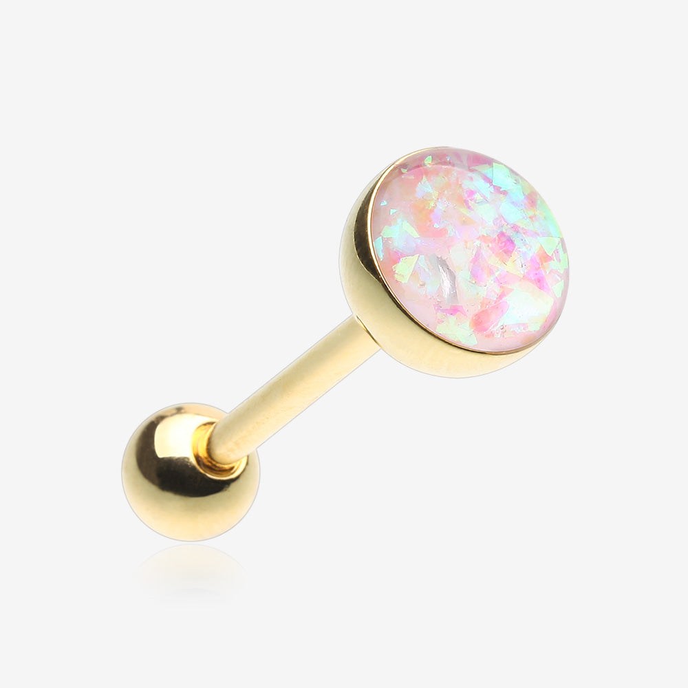 Golden Opalescent Sparkle Barbell Tongue Ring-White