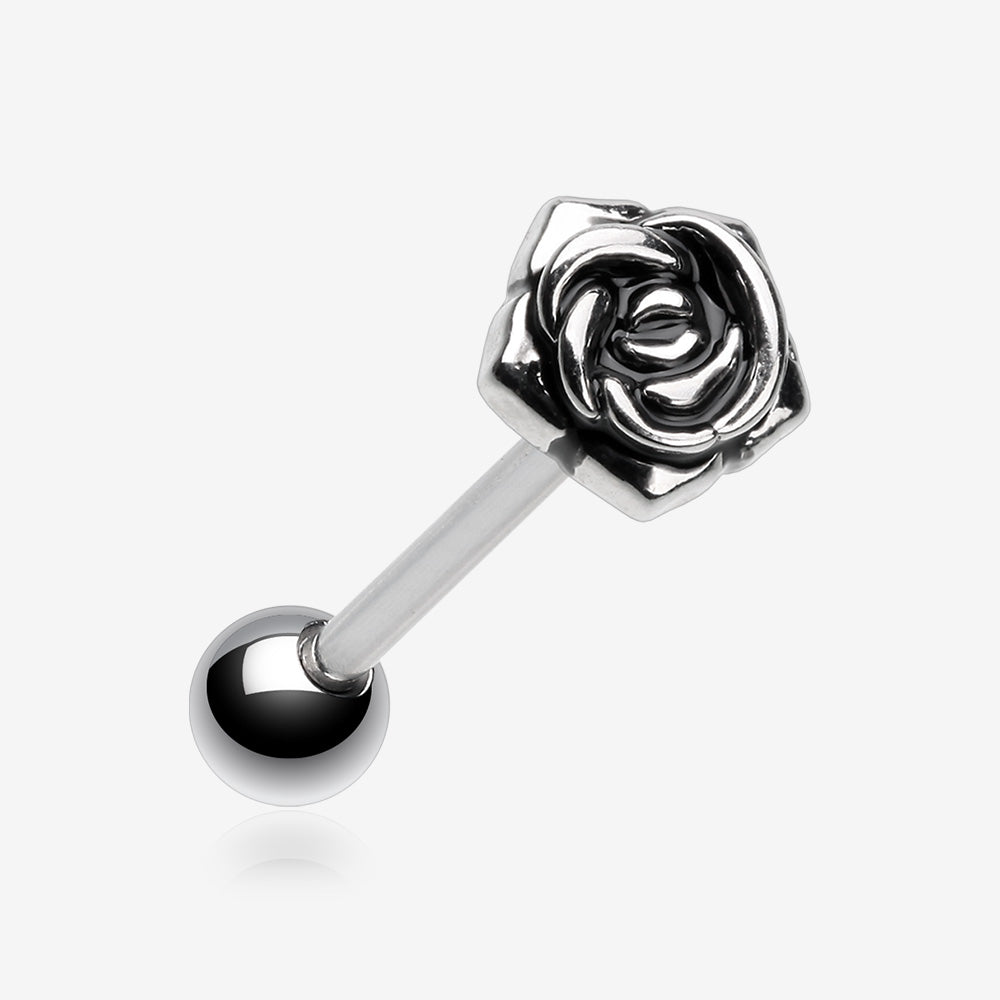Vintage Steel Rose Blossom Barbell Tongue Ring
