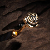 Detail View 1 of Golden Vintage Steel Rose Blossom Barbell Tongue Ring