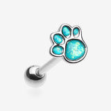 Adorable Paw Print Opalescent Sparkle Barbell Tongue Ring-Teal
