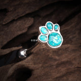 Detail View 1 of Adorable Paw Print Opalescent Sparkle Barbell Tongue Ring-Teal