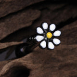 Detail View 1 of Blackline Adorable Daisy Flower Barbell Tongue Ring-Black/White/Yellow