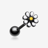 Blackline Adorable Daisy Flower Barbell Tongue Ring-Black/White/Yellow