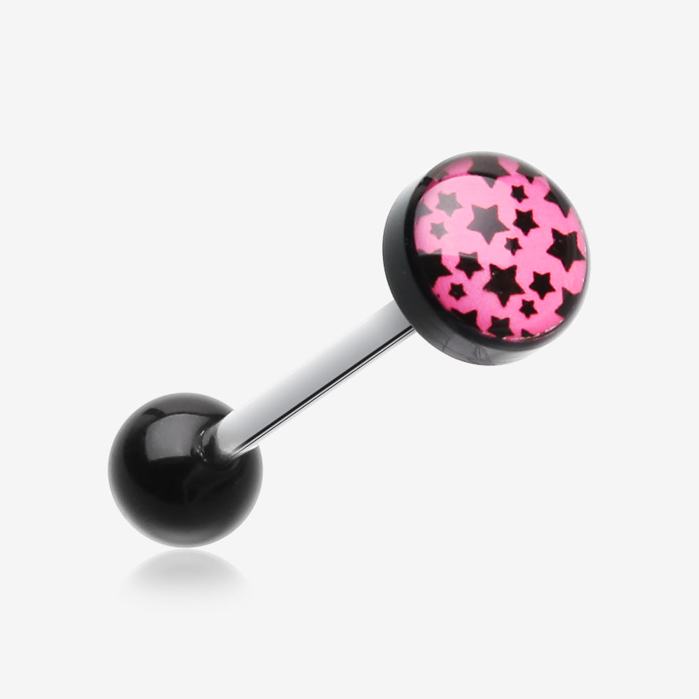 Multi Stars Pink Logo Acrylic Barbell Tongue Ring-Pink