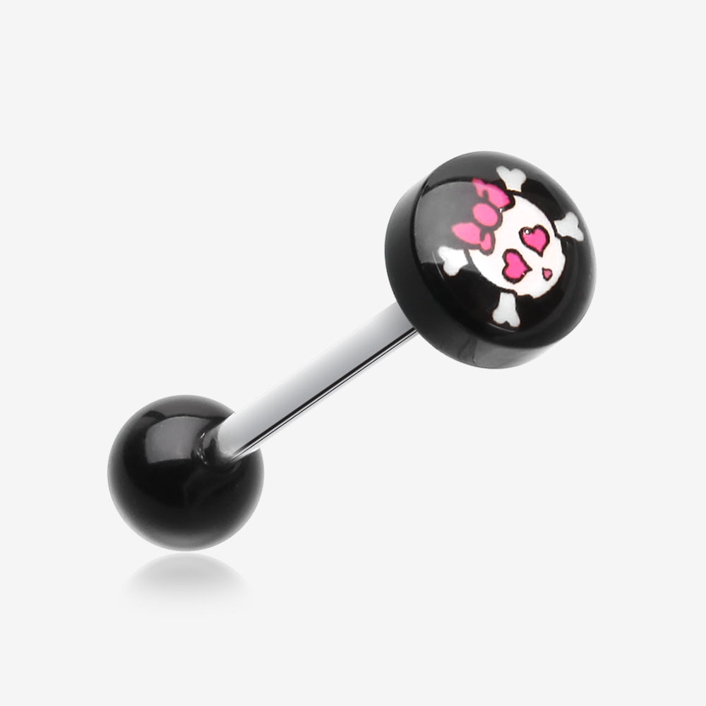 Cute Emo Skull Logo Acrylic Barbell Tongue Ring-Black