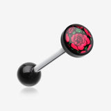 Romantic Red Rose Logo Acrylic Barbell Tongue Ring-Red