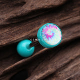 Detail View 1 of Retro Tie Dye Icon Top Acrylic Barbell Tongue Ring-Teal