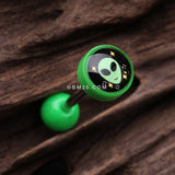 Detail View 1 of Retro Alien Icon Top Acrylic Barbell Tongue Ring-Green