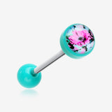 Vintage Floral Icon Top Acrylic Barbell Tongue Ring