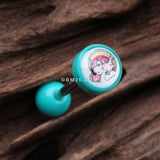 Detail View 1 of Rainbow Unicorn Icon Top Acrylic Barbell Tongue Ring-Teal