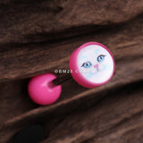 Detail View 1 of Mystic White Kitty Cat Acrylic Top Barbell Tongue Ring-Pink