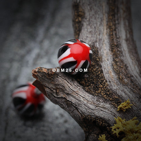Swirl Punch Acrylic Top Barbell Tongue Ring-Black/Red