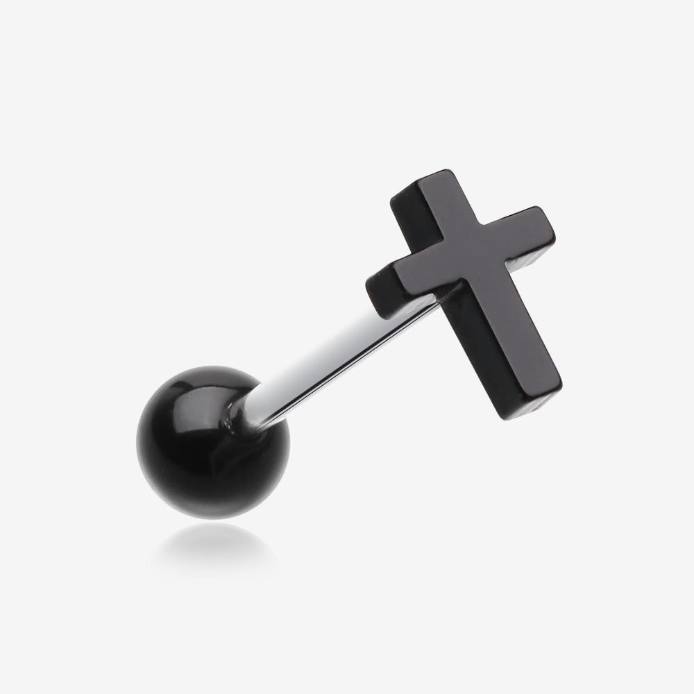 Classic Cross Acrylic Barbell Tongue Ring-Black