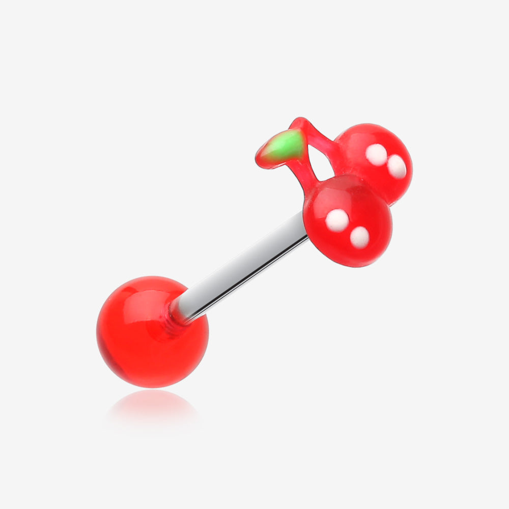 Adorable Cherry Acrylic Top Barbell Tongue Ring-Red