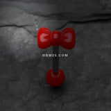 Detail View 1 of Cutesy Bow-Tie Acrylic Barbell Tongue Ring-Red