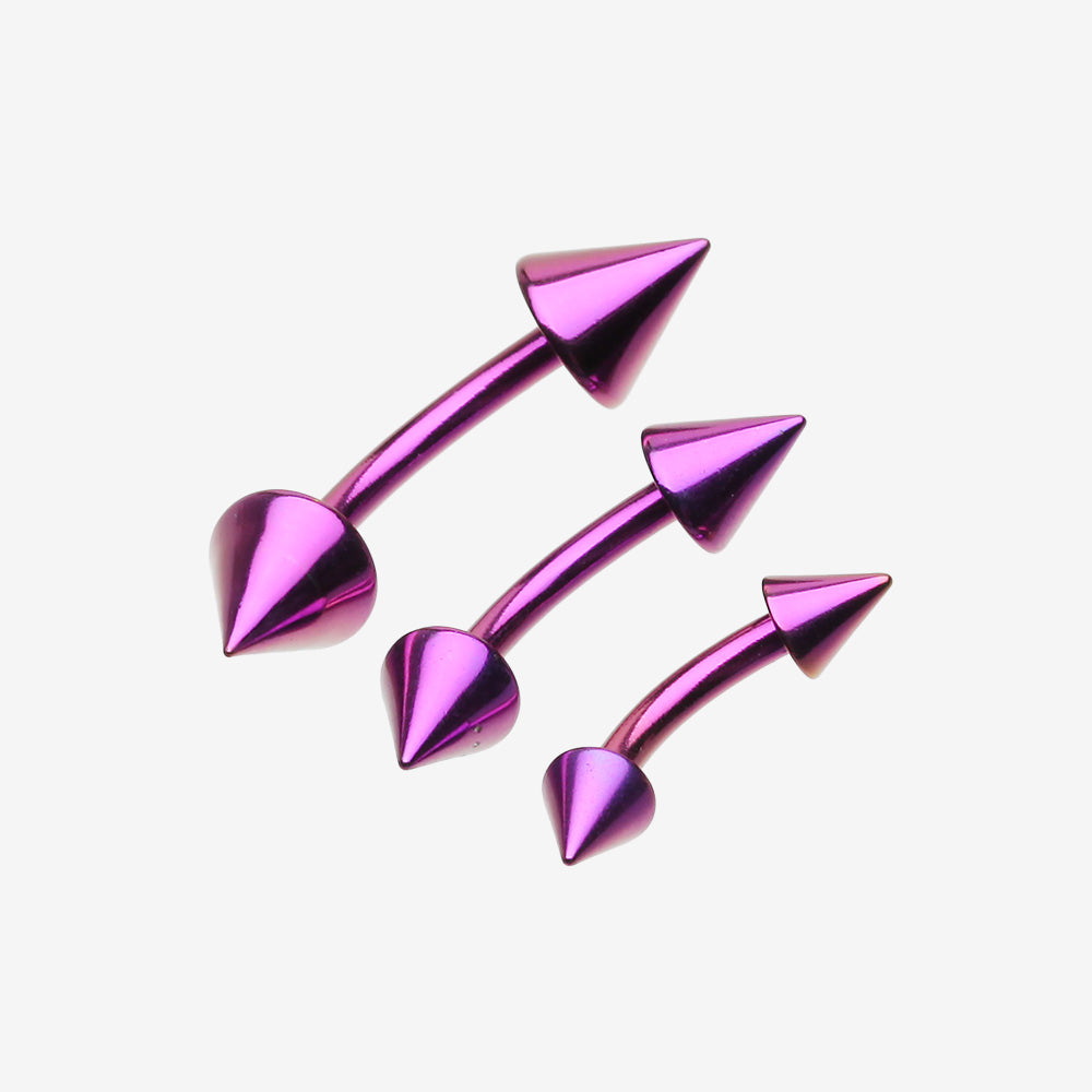 Colorline PVD Spike Curved Barbell Ring-Purple