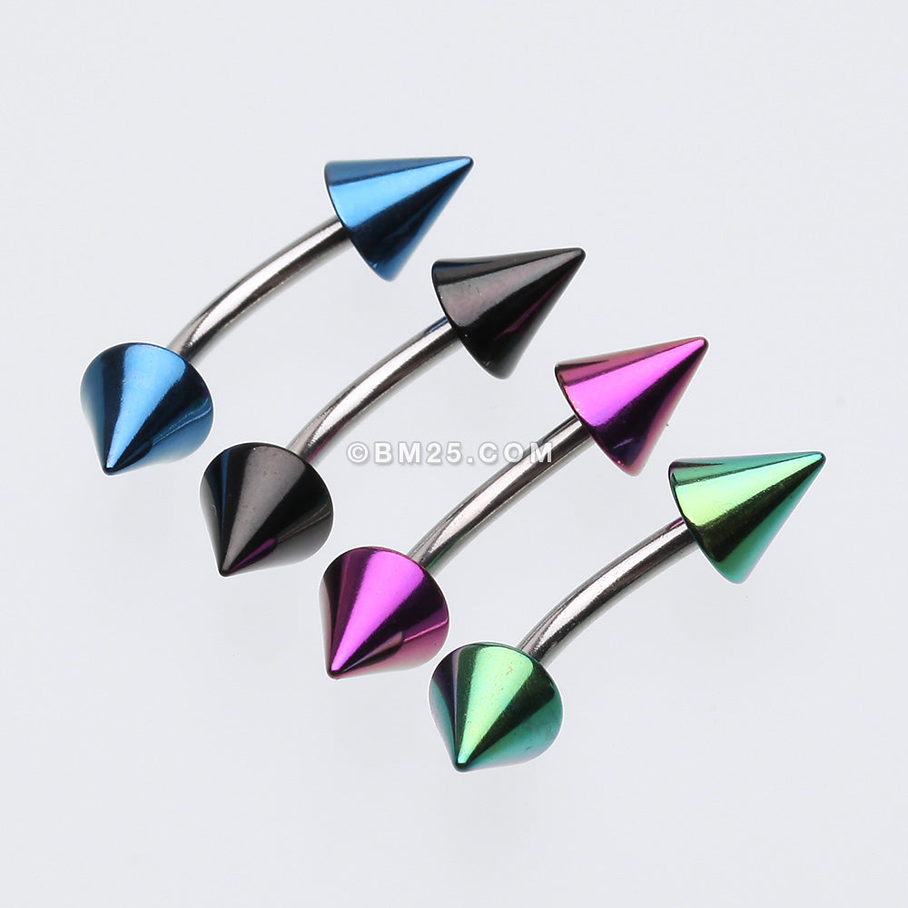 Detail View 1 of Colorline PVD Spike Top Curved Barbell Ring-Blue