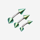 Colorline PVD Spike Top Curved Barbell Ring-Green