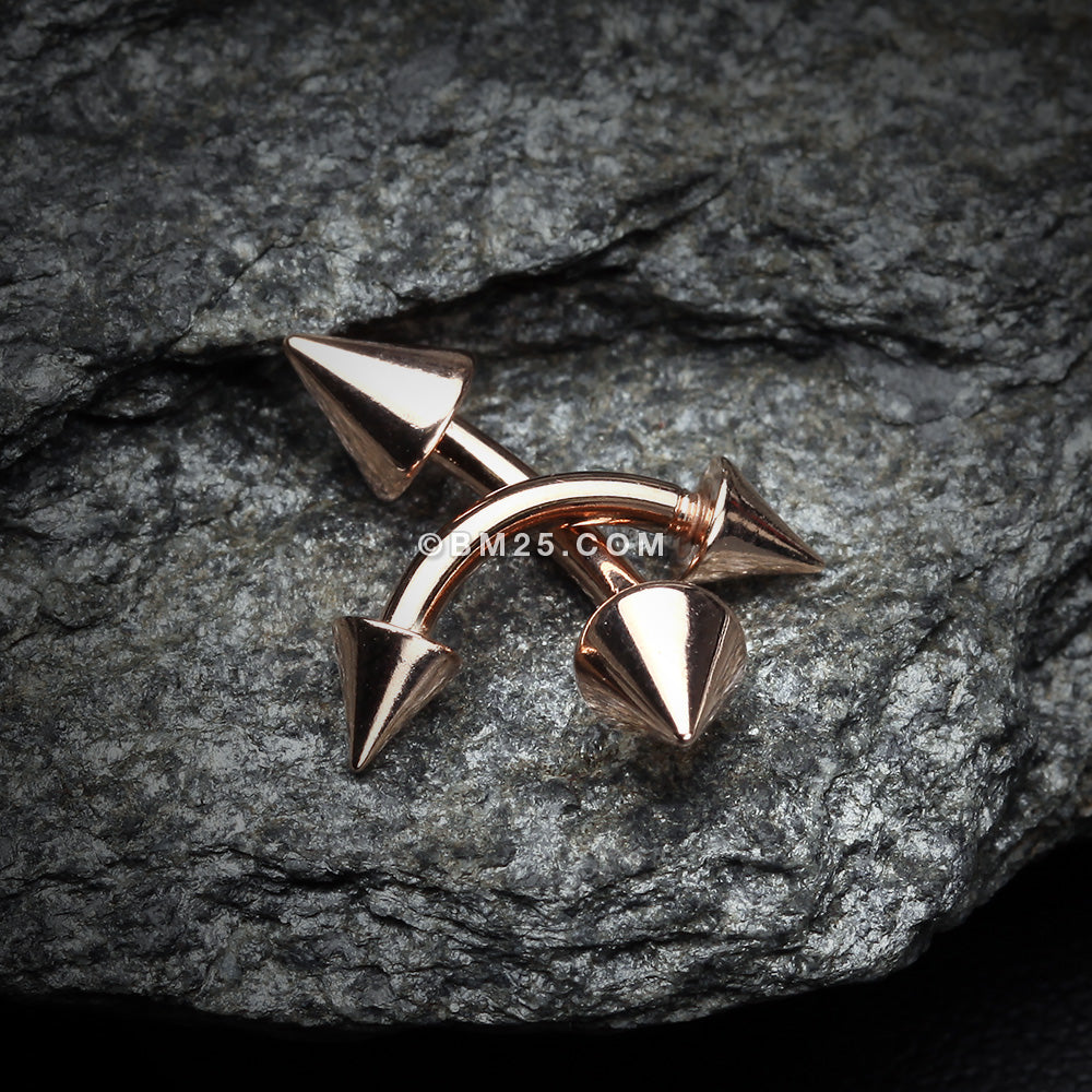 Detail View 2 of Rose Gold Plated Spike Curved Barbell Ring-Rose Gold
