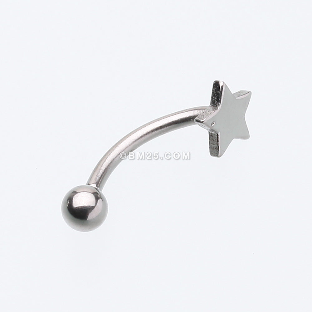 Detail View 1 of Star Steel Curved Barbell Eyebrow Ring-Steel
