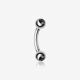Double Gem Ball Curved Barbell Eyebrow Ring-Black