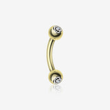 Gold Plated Double Gem Ball Curved Barbell Eyebrow Ring