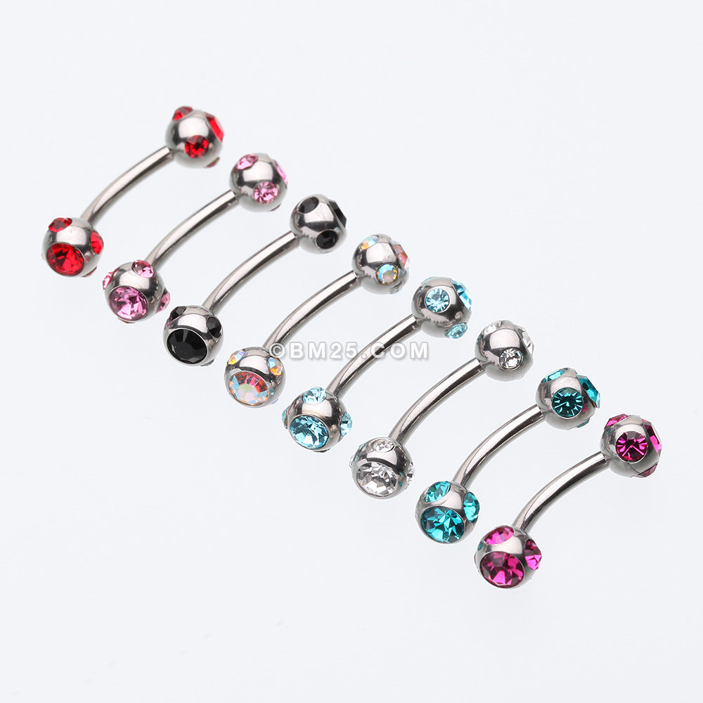 Detail View 1 of Aurora Gem Ball Curved Barbell Eyebrow Ring-Black