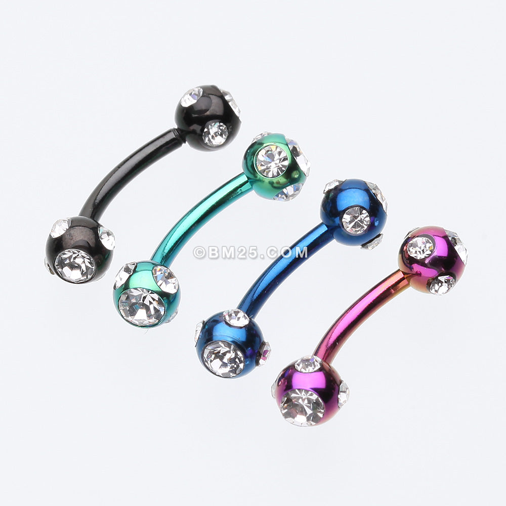 Detail View 1 of Colorline PVD Aurora Gem Ball Curved Barbell Eyebrow Ring-Green/Clear