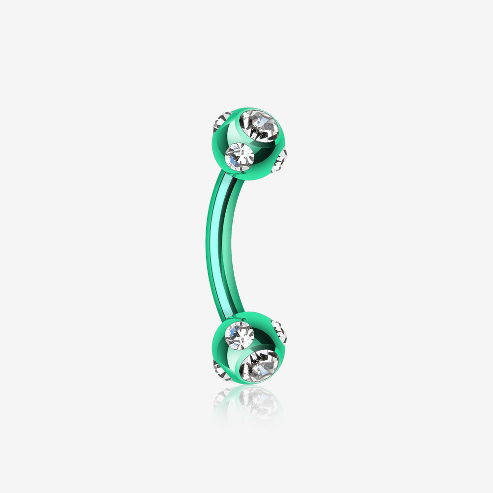 Colorline PVD Aurora Gem Ball Curved Barbell Eyebrow Ring-Green/Clear