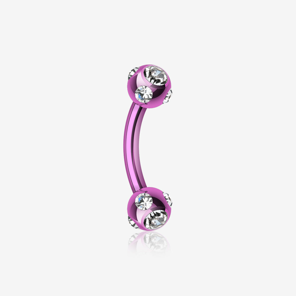 Colorline PVD Aurora Gem Ball Curved Barbell Eyebrow Ring-Purple/Clear