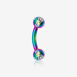 Colorline PVD Aurora Gem Ball Curved Barbell Eyebrow Ring-Rainbow/Clear