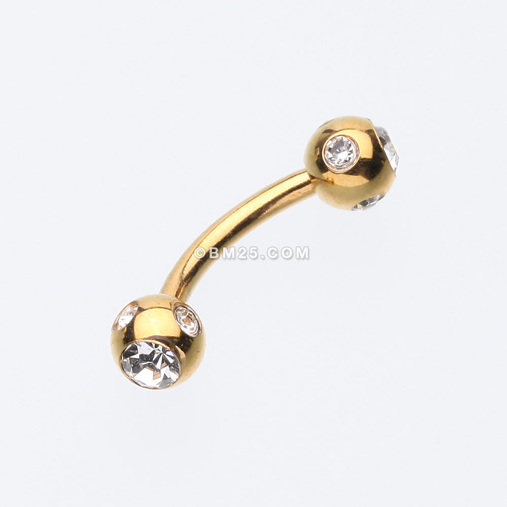 Detail View 1 of Gold Plated Aurora Gem Ball Curved Barbell Eyebrow Ring-Clear Gem