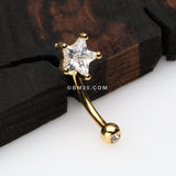Detail View 1 of Golden Classic Star Sparkle Curved Barbell Ring-Clear Gem
