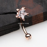Detail View 1 of Rose Gold Star Gem Sparkle Prong Curved Barbell-Clear Gem