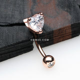 Detail View 1 of Rose Gold Heart Gem Sparkle Prong Curved Barbell-Clear Gem