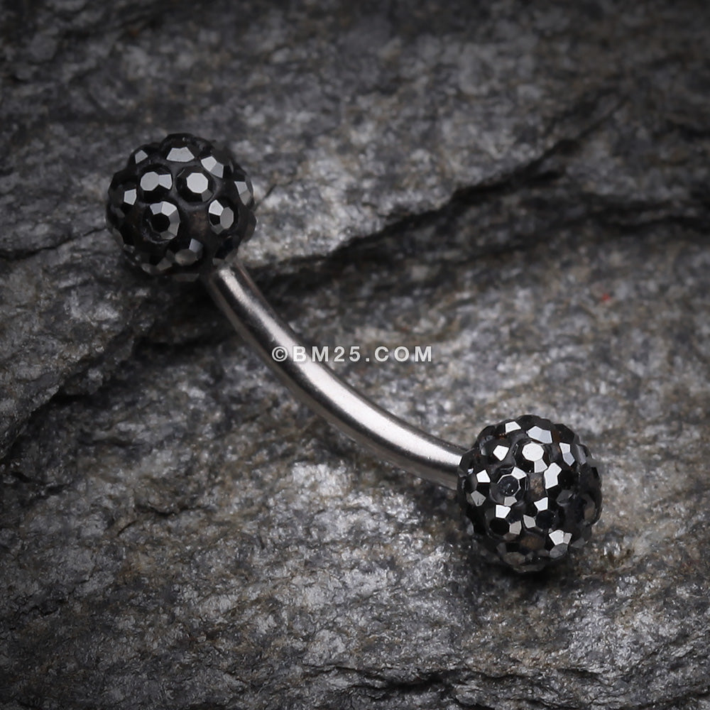 Detail View 1 of Multi-Gem Sparkle Curved Barbell Eyebrow Ring-Hematite