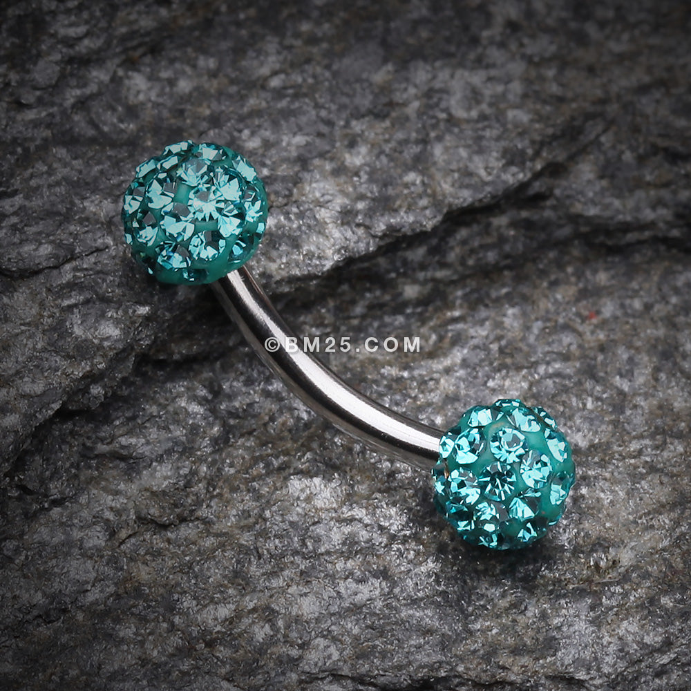 Detail View 1 of Multi-Gem Sparkle Curved Barbell Eyebrow Ring-Teal