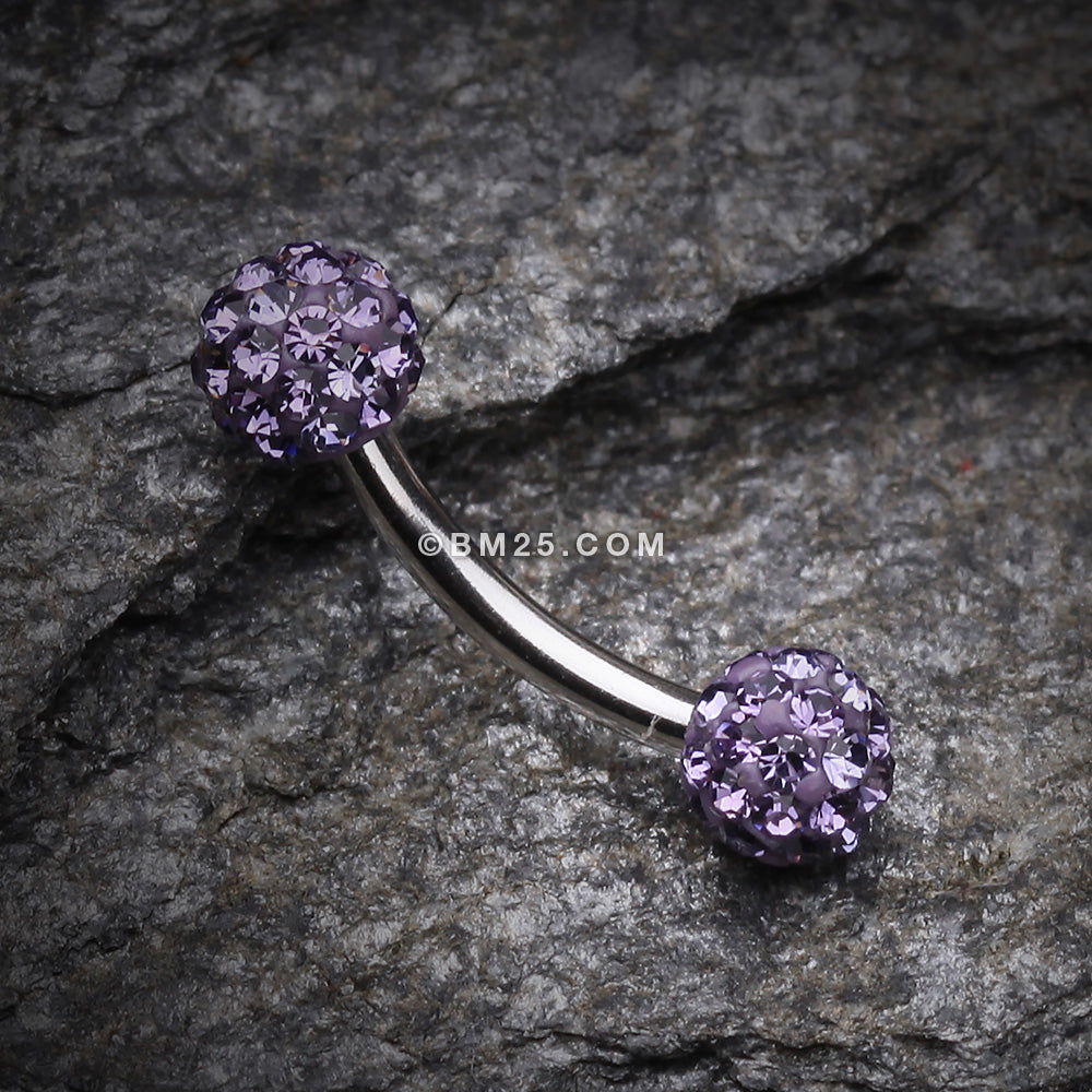 Detail View 1 of Multi-Gem Sparkle Curved Barbell Eyebrow Ring-Tanzanite