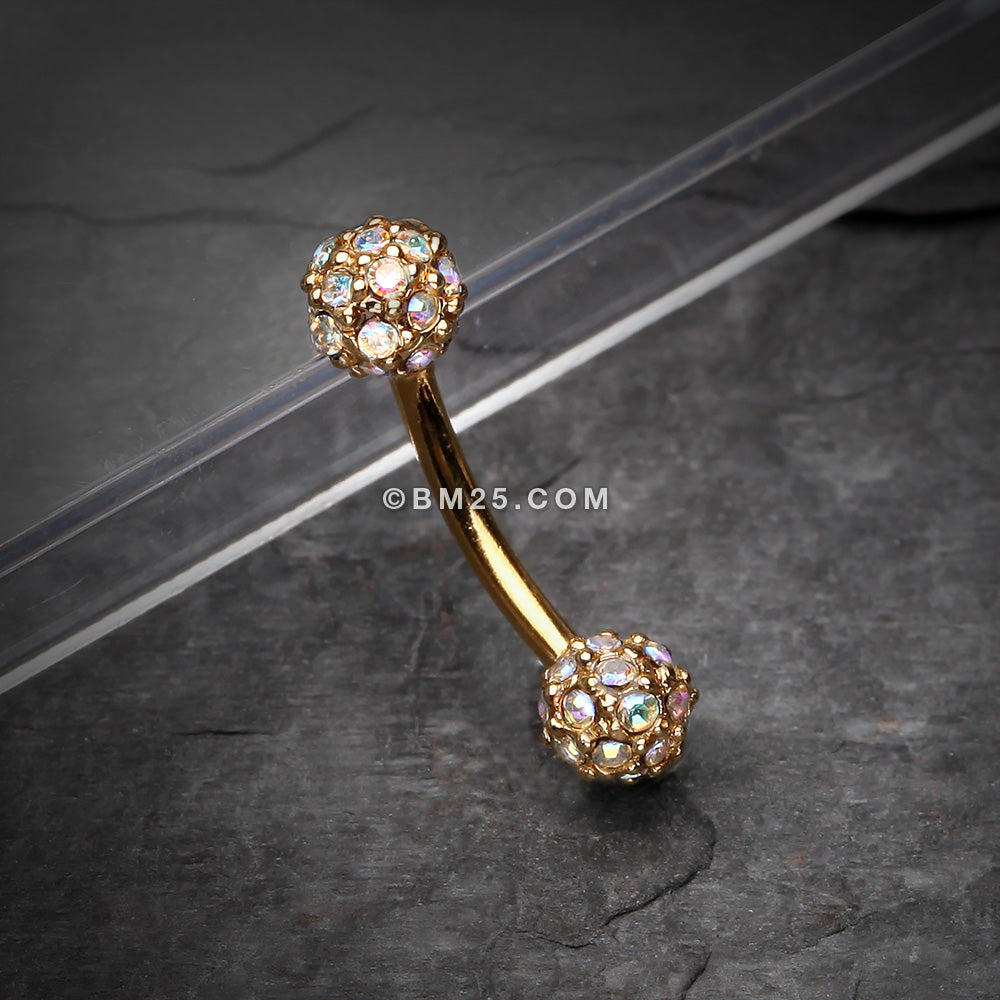 Detail View 1 of Golden Pave Sparkle Full Dome Curved Barbell Ring-Aurora Borealis