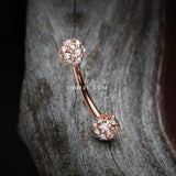Detail View 3 of Rose Gold Pave Sparkle Full Dome Curved Barbell Ring-Clear Gem