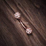 Detail View 2 of Rose Gold Pave Sparkle Full Dome Curved Barbell Ring-Clear Gem