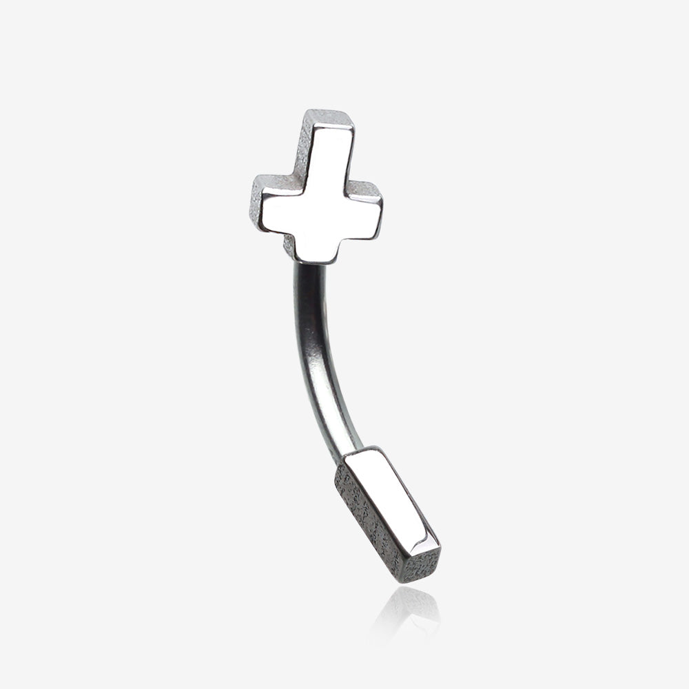 Classic Cross Curved Barbell Eyebrow Ring-Steel